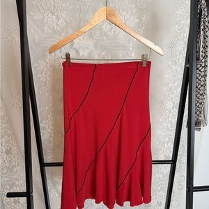 Chic Red Midi Skirt with Black Detailing